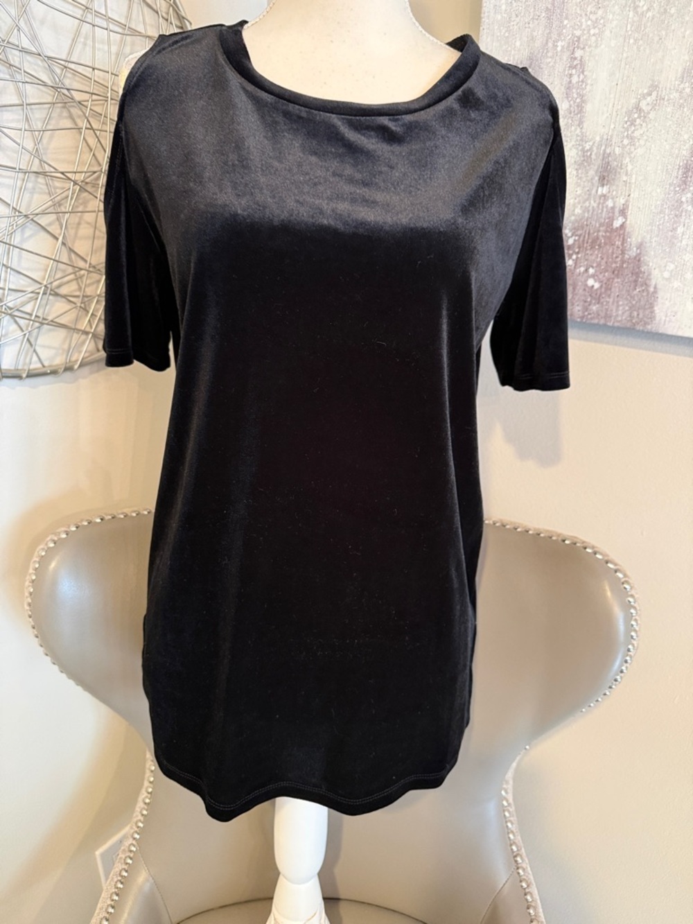 Black Velvet Short-Sleeve Women's Top with cold shoulder